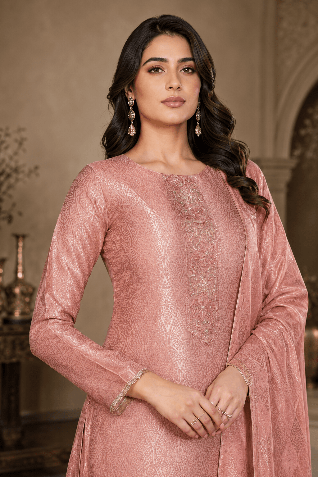 Dusty Rose Silk Katan Unstitched Three Piece