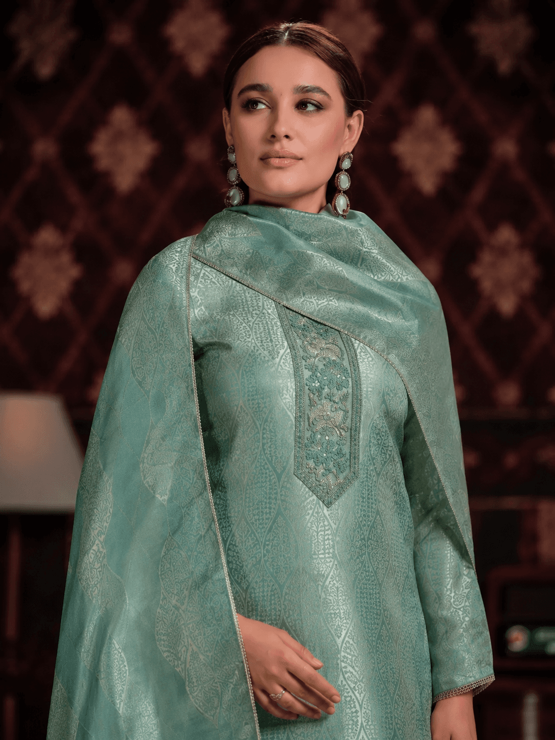 Soft Sage Green Silk Katan Unstitched Three Piece