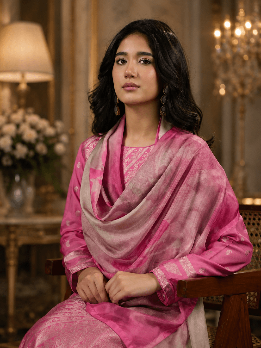 Dusty Rose Pink Viscose Silk Katan Unstitched Three Piece