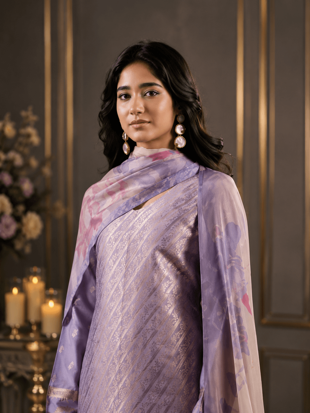 Dusty Lavender Viscose Silk Katan Unstitched Three Piece