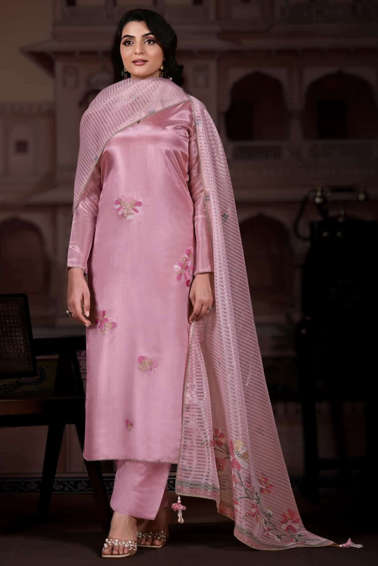 Pink Luminous Shimmer Silk Unstitched Three Piece