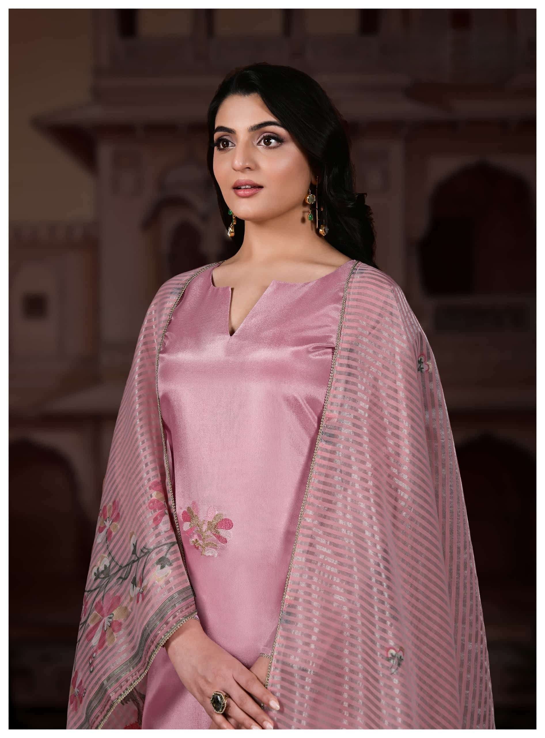 Pink Luminous Shimmer Silk Unstitched Three Piece