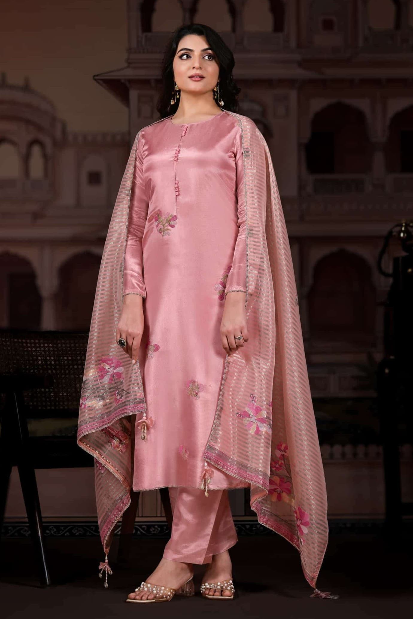 Blush Pink Luminous Shimmer Silk Unstitched Three Piece