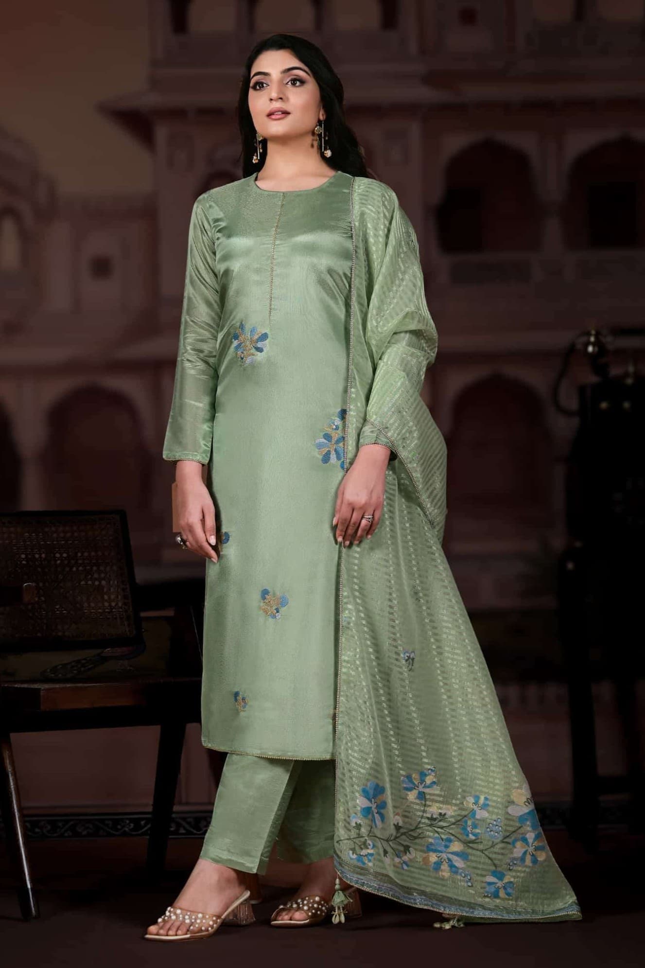 Mint Green Luminous Shimmer Silk Unstitched Three Piece