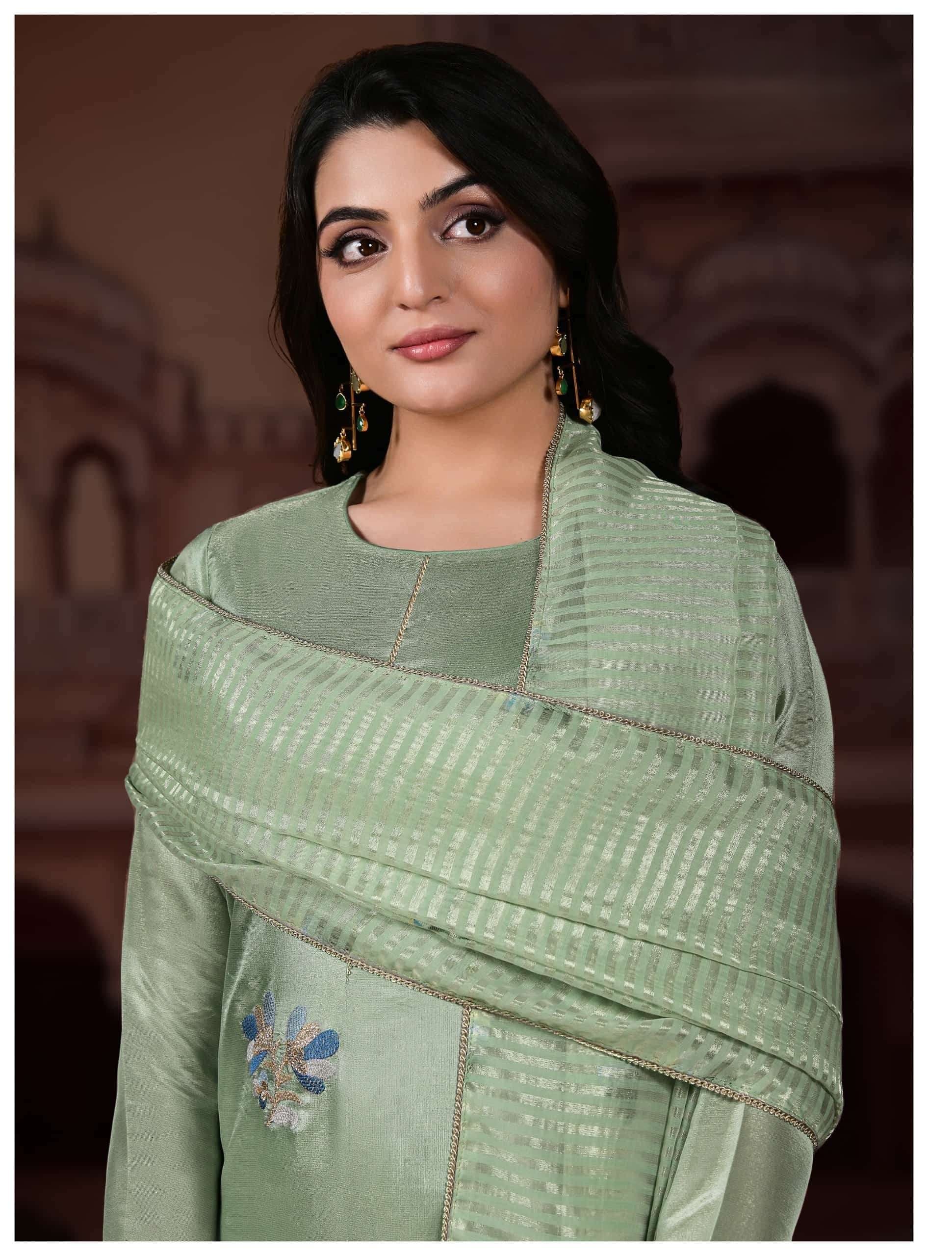 Mint Green Luminous Shimmer Silk Unstitched Three Piece