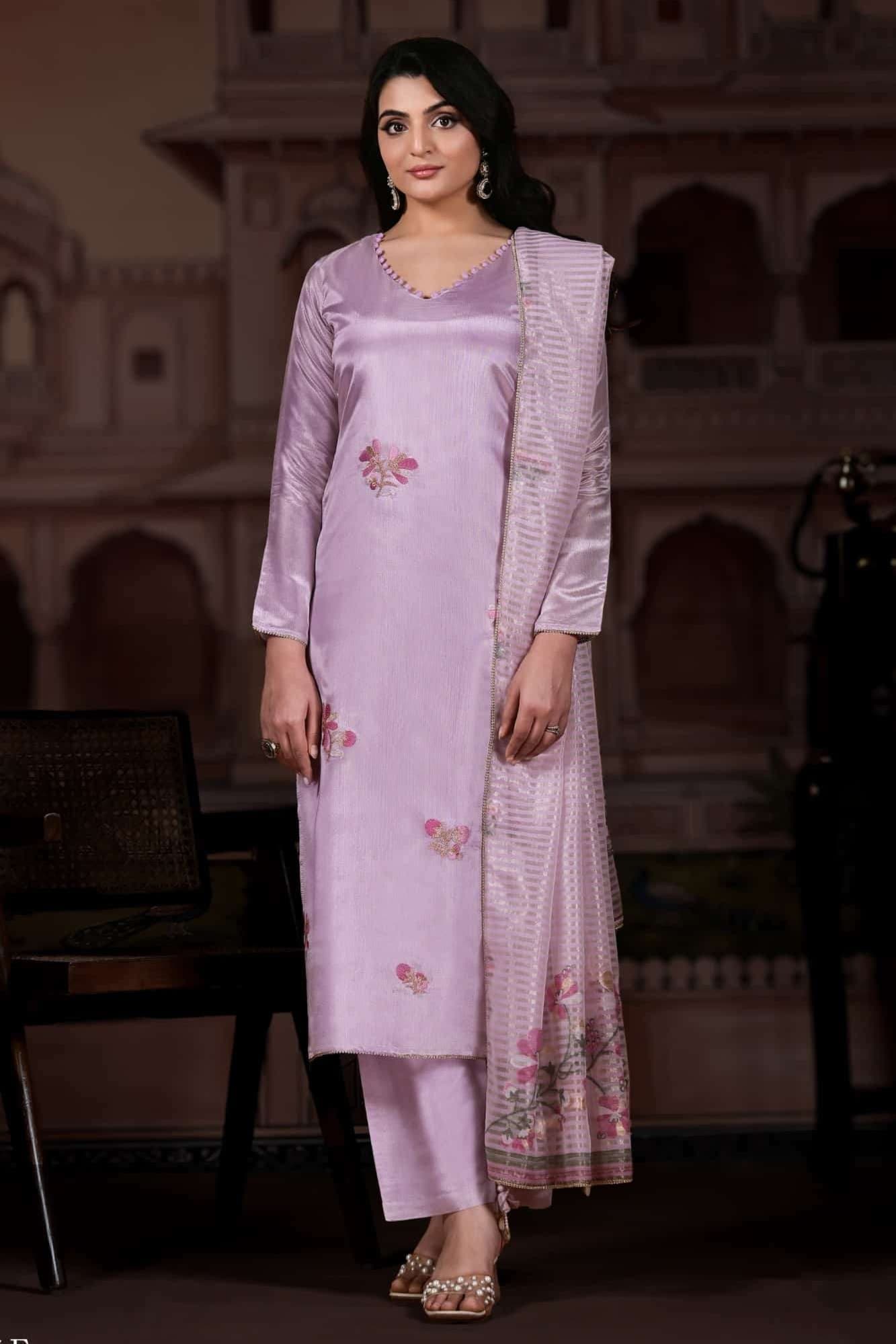Lavender Luminous Shimmer Silk Unstitched Three Piece